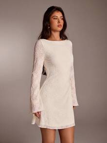 Avantive Women's Vintage Backless Long Sleeve Mini Dress Casual