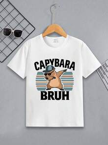 SHEIN Tween Boy Casual Creative Football Graphic Ripped Design Short Sleeve T-Shirt, Sibling Matching Summer Holiday - White - View 3