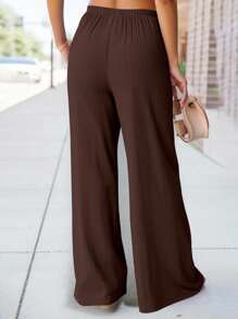 ReShift Pantalones anchos de unicolor casuales de talla grande - Marrón - Ver 2