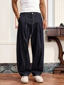 SWAVVY Men's Pleated Pocket Relaxed Fit Tapered Leg Jeans