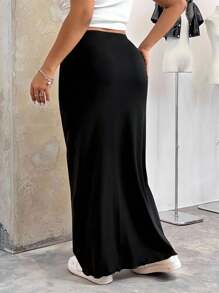 SHEIN EZwear Black Long Pencil Skirt For Plus Size Women, Casual