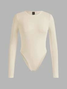 SHEIN EZwear 3pcs Solid Color Versatile Minimalist Women Long Sleeve Bodysuit, Suitable For Autumn/Winter,Fall - Multicolor - View 3