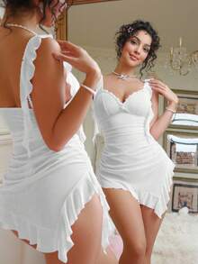 PetitDoll Bộ 2 chân váy mini voan xếp ly bất đối xứng - trắng - Xem 1