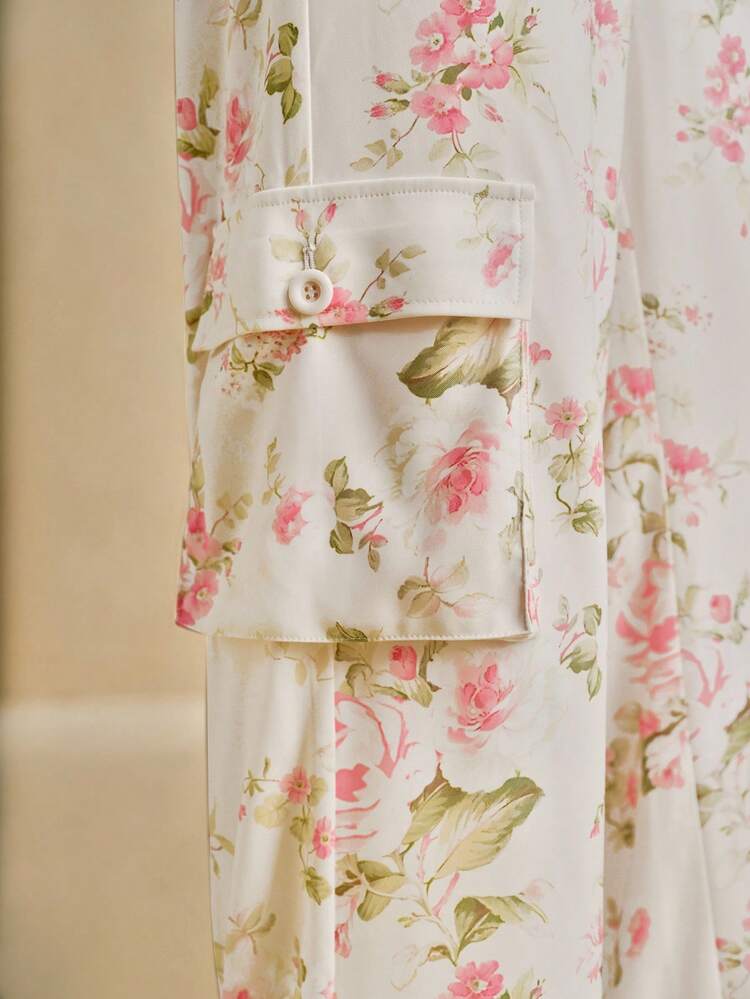 Pantalones casuales y elegantes de pierna suelta con estampado de rosas para mujer, para primavera/verano y vacaciones