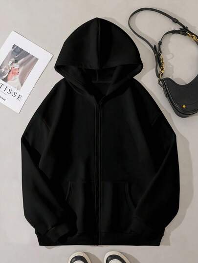 INAWLY 大码女式纯色休闲连帽长袖卫衣，空白卫衣，黑色上衣，适合冬季、毕业季、教师节等场合，秋季返校季套头衫