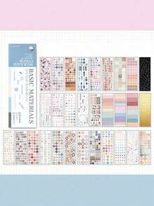 SHEIN 彩色卡基础贴纸书，极简主义高美感计划簿材料，数字和圆点手工DIY贴纸学校用品