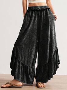 Bohemela Women's Casual Solid Color Knit Loose Wide-Leg Washed Pants
