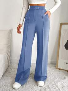 EURMUSE Women's Casual Commuter Slant Pocket Suit Pants - Dusty Blue - View 3