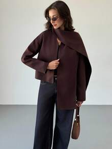 Aloruh Bufanda y abrigo de unicolor para mujer, adecuado para ir al trabajo en otoño/invierno - Marrón - Ver 4