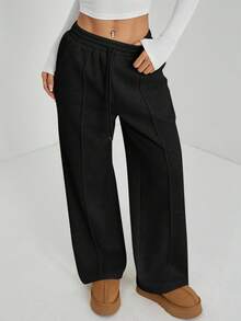 SHEIN PETITE Women's Fall Pebble Detail Straight-Leg Sweatpants - Black - View 3