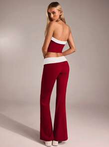 SHEIN Forever 21 Preppy Knit Stretch Slimming Strapless Pantsuit - Burgundy - View 2