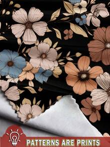 SHEIN LUNE 两件套：休闲宽松碎花爱心图案圆领T恤和半身裙，适合大码女装，秋冬季节、度假装扮，波西米亚风 - 彩色 - 查看 3