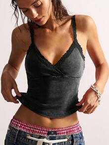 Bohemela Solid Color Knit Fitted Cropped Tank Top For Women - Black - View 1