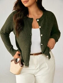 Nubod Áo len cardigan đính ngọc trai tối giản lãng mạn cỡ lớn - xanh quân đội - Xem 6