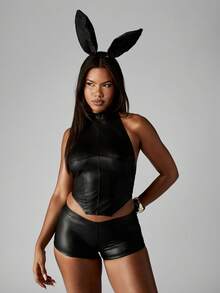 MISSGUIDED Fascia per capelli con orecchie di coniglio in peluche nero, accessorio per costume di Ognissanti, vestito da festa, orecchie da coniglio per Pasqua, festival, cosplay, carnevale, celebrazione