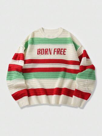 Street Life Men's Striped Jacquard Knit Loose Short Sweater