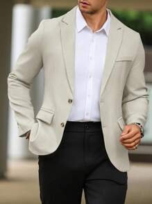 Calvornis Men's Business Casual Commuter Collared Single-Breasted Blazer - Apricot - View 4