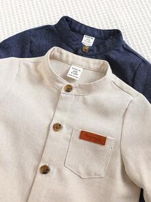 SHEIN 2 pièces Chemise à manches longues de couleur unie décontractée pour bébé garçon, chemise tout-aller convenant pour l'anniversaire, la fête, la soirée, la représentation, le mariage, le premier mois du bébé, le baptême et la célébration du 1er anniversaire, mon premier Noël, la maternelle - Multicolore - Voir 6