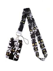 1 pieza Soporte de tarjeta de identificación con cordón de gato negro, portador de credencial para el gimnasio, cordón para el cuello y estuche para tarjetas DIY - Multicolor - Ver 6