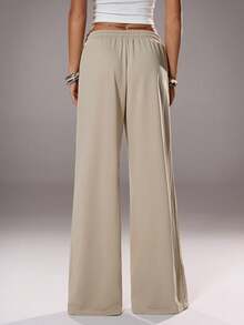 TRNVIE 1 pieza Pantalón deportivo casual con efecto desgastado color caqui para mujer, de talle bajo, adecuado para la temporada de vuelta al colegio, otoño