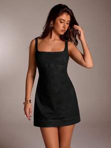 SHEIN Forever 21 Kỳ nghỉ hè trên bãi biển Hội chợ Phục hưng Hòa nhạc đồng quê Lễ tốt nghiệp Y2K Ra ngoài Lễ hội âm nhạc Trang phục sân bay Lễ Phục sinh Boho Phụ nữ Trang phục denim xanh Áo mùa hè Trang phục tốt nghiệp Ngày của Mẹ mùa hè Váy denim - màu đen - Xem 1