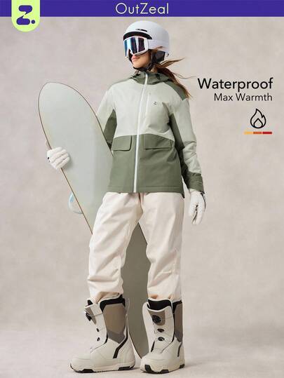 OutZeal Women Water-Resistant Windproof Color-Blocked Quilted Lining Outdoor Ski Jacket Hiking Camping