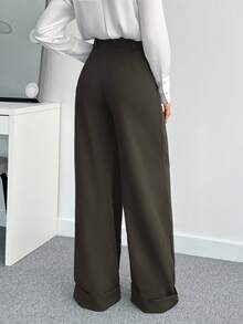 Pantaloni a vita alta a gamba ampia di colore unito per donna