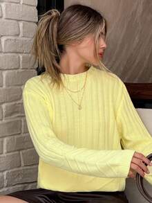 EURMUSE Women Sweater Pullover Butter Yellow Yellow Ribbed Sweater Ribbed Shirt Yellow Sweater Women Yellow Top Butter Yellow Top,Jumper,Cream Jumper,Jumpers,Christmas Jumper,White Jumper,Black Jumper,Ladies Jumper,Women's Jumpers - Yellow - View 6