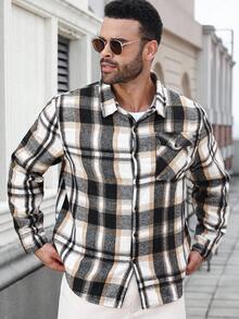 Manfinity Homme 男士加大码格子长袖单排扣休闲外套，秋季