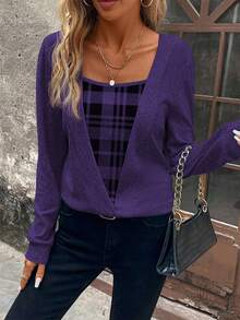 EMERY ROSE Casual Loose Long Sleeve Women Sweatshirts, Suitable For Daily Wear Fall Cloth For Women - Purple - View 4