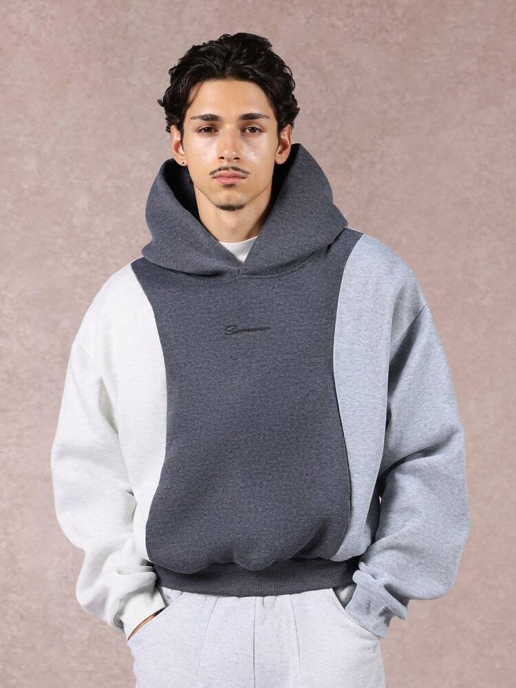 Moletom com capuz em blocos de cores com painéis contrastantes e cordão