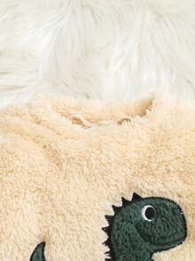 SHEIN Playful Pals 2pcs Baby Boy Autumn/Winter Fleece Pajama Set, Cute Dinosaur Embroidery Casual Long Sleeve Top And Pants Homewear Fall - Green - View 4