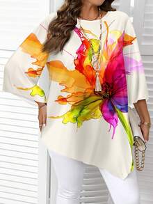 EMERY ROSE 水彩印花优雅教师礼物休闲简约全印花大码衬衫，春秋季 - 彩色 - 查看 5