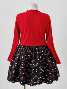 Sunspun 加大码 Sweetro-D 两件套可爱服装套装，可爱浪漫校园风格度假时尚樱桃印花 V 领褶皱 A 字连衣裙，搭配时尚荷叶边领长袖夹克，适合日常外出、返校季、居家约会度假