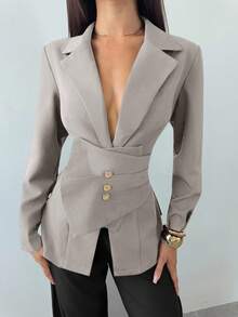 Firerie Women's Elegant Office Fitted Blazer,Fall - Khaki - View 7