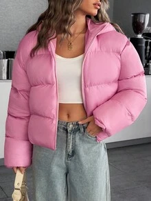 EURMUSE 女士粉色优质宽松冬季外套 - 粉色 - 查看 1