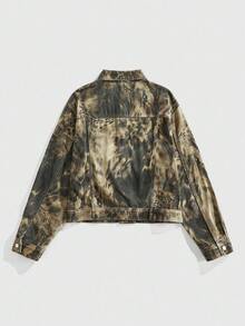 ROMWE MEN Grunge Punk Men's Autumn Leopard Print Single-Breasted Casual Loose Denim Jacket - Brown - View 8