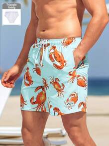 Surfspeed Shorts de baño para hombres con cordón en la cintura e impresión gráfica de cangrejo, para la playa, vacaciones, hawaiano - Azul menta - Ver 1