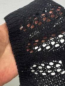 Batwing Sleeve Hollow Out Lightweight Knit Cardigan - Black - View 8