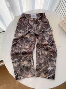 SHEIN Young Boys Casual Camo Print Woven Wide Leg Pants With Pockets,Straight Leg Lightweight Versatile Pants For Summer,School,Outings,Sports & Gatherings - Army Green - View 2