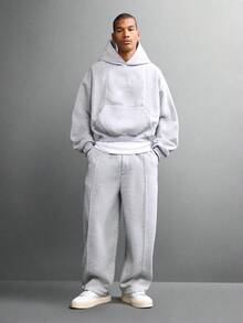 SUMWON Hoodie Pullover Pendek dengan Saku Tengah dan Logo Polos - Grey - View 6