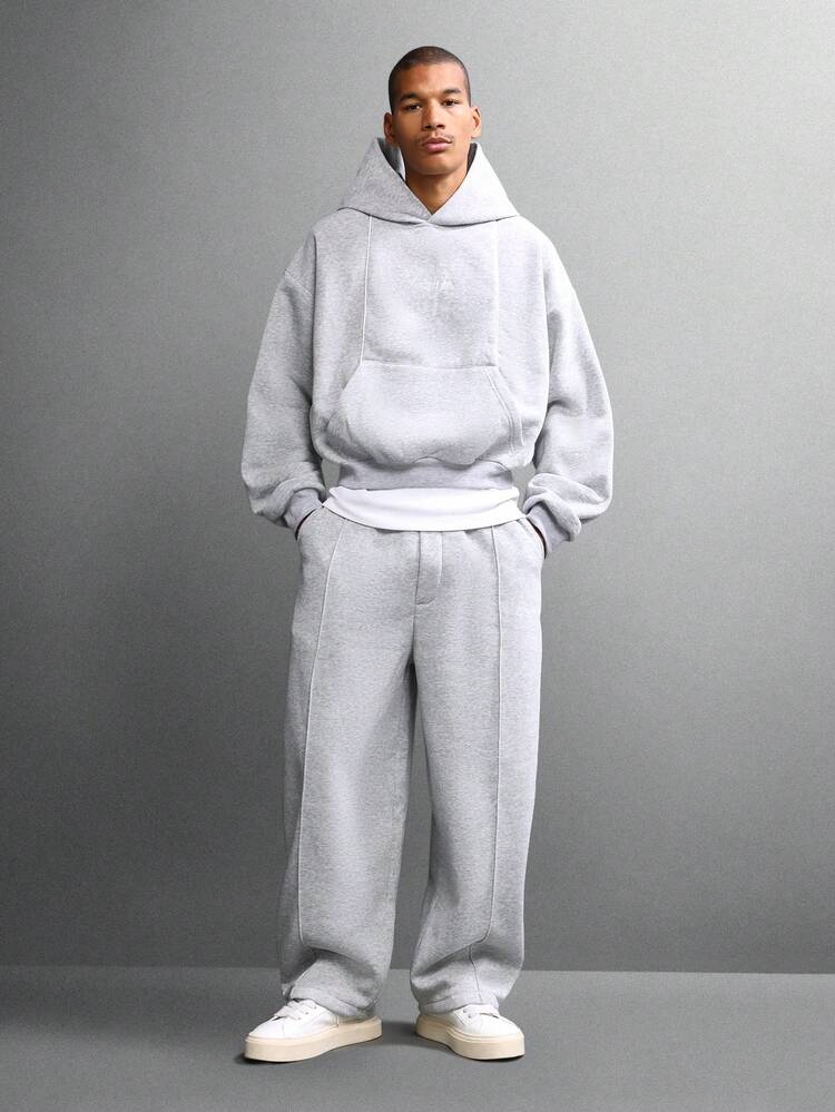 SUMWON Cropped Pullover Hoodie With Centre Pocket And Logo Plain