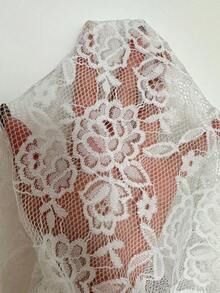Sunnyshic Áo hai dây ren trắng viền bèo nhún cổ khoét sâu gợi cảm thanh lịch - trắng - Xem 7