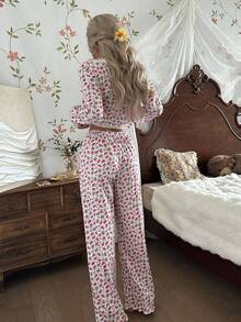 CottageSlumber CottageSlumber Lace Trim Square Neck 2-Button Romantic Ditsy Floral Long Sleeve Pajama Set, Fall Clothes Women Pajama Set Rose Pajama Set Floral Pajama Set Pajamas Set Two Pieces Lounge Wear Set Women  Cozy And Elegant Details