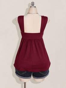 CurvyTilda Plus Size Women's Wine Twist Front Sleeveless Babydoll Knit Top, Y2K Style, Suitable For Graduation/Back To School Season, Summer Cute Tops