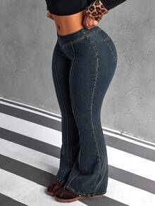 Jeanoix Quần jean ống loe bó sát thường ngày đa năng cho nữ cỡ lớn - Màu xanh lam - Xem 1