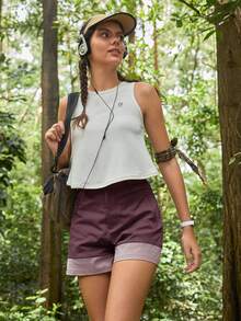 In My Nature 女士拼色口袋休闲夏季户外短裤 勃艮第短裤 女士徒步短裤 栗色短裤 女士户外短裤 女士露营短裤 - 紫色 - 查看 3