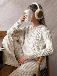 Completo da donna in maglia a trecce, set di 2 pezzi