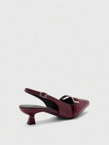 CUCCOO BIZCHIC Pointed Toe Kitten Heel Burgundy Women's Fashion Backless Low Heel Pumps, Versatile For Daily Wear And Commuting