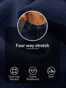 SHEIN Tall Mid-Waist Denim Skinny Flared Pants, Minimalist Style For Casual Daily Wear - Dark Wash - View 8